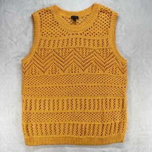 Talbots Sweater Vest Knit Sleeveless Open Stitch Yellow Cotton‎ Blend L